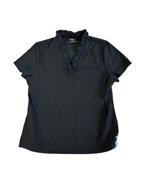 Acegolfs Women's Sz XXL Black Ruffle V-Neck Short Sleeve Shirt UPF 50+